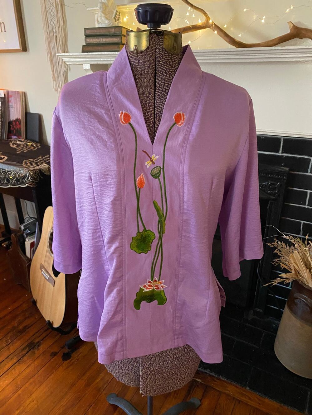 Vintage 1970's Lavender embroidered Top Size XXL (fits smaller)